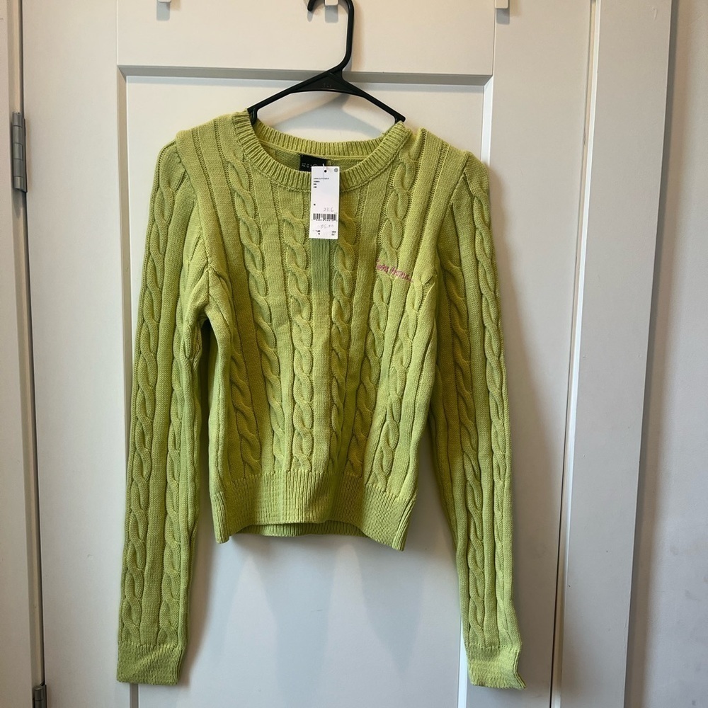 NWT Urban Outfitters Iets Frans Cable‎ Knit Sweater Lime